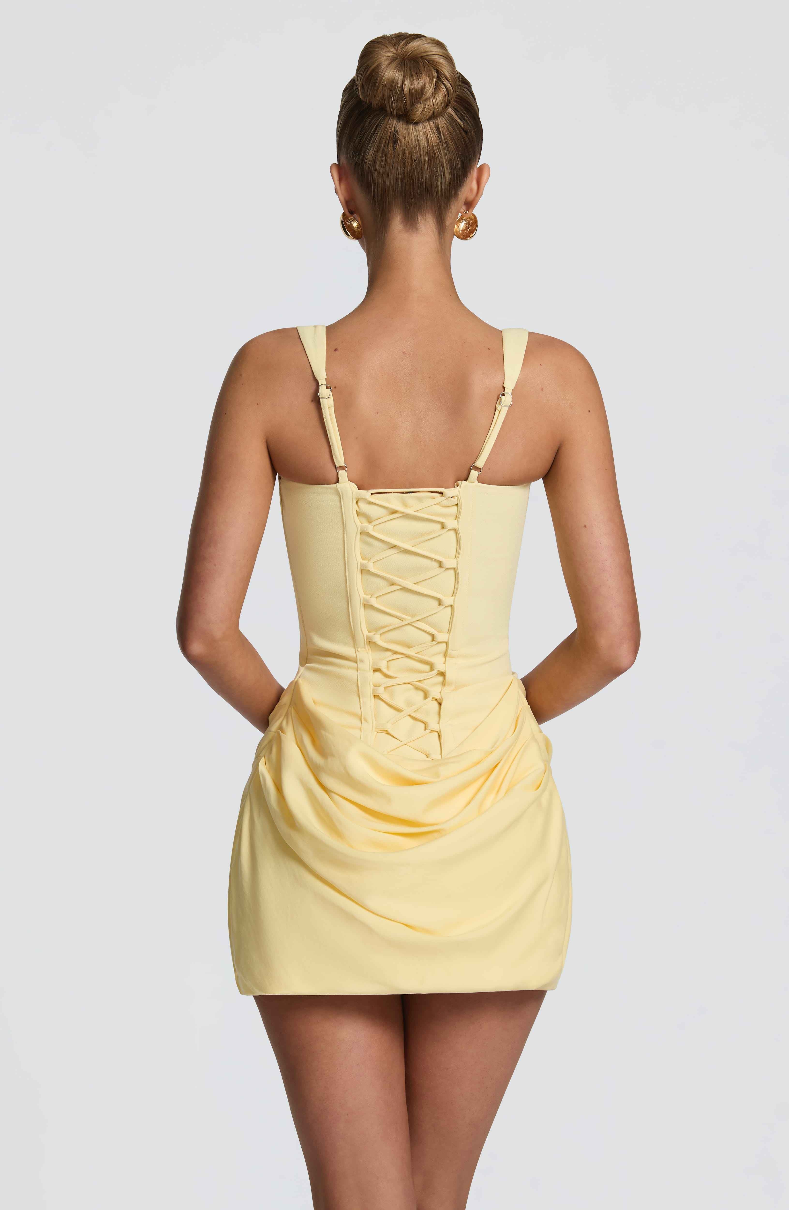 Cornelia Pleated Corset Mini Party Dress - Lemon