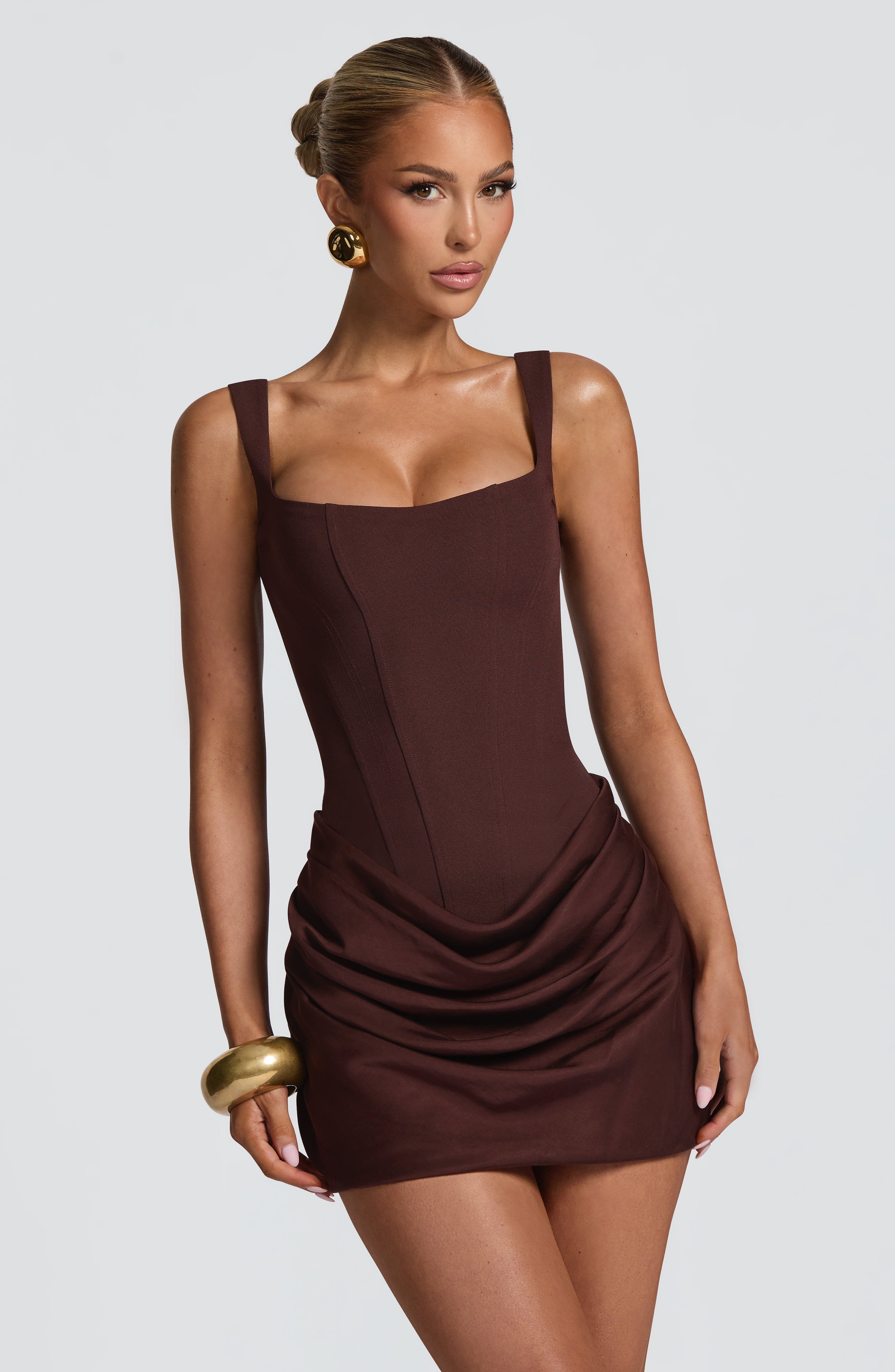 Cornelia Plum Brown Mini Dress