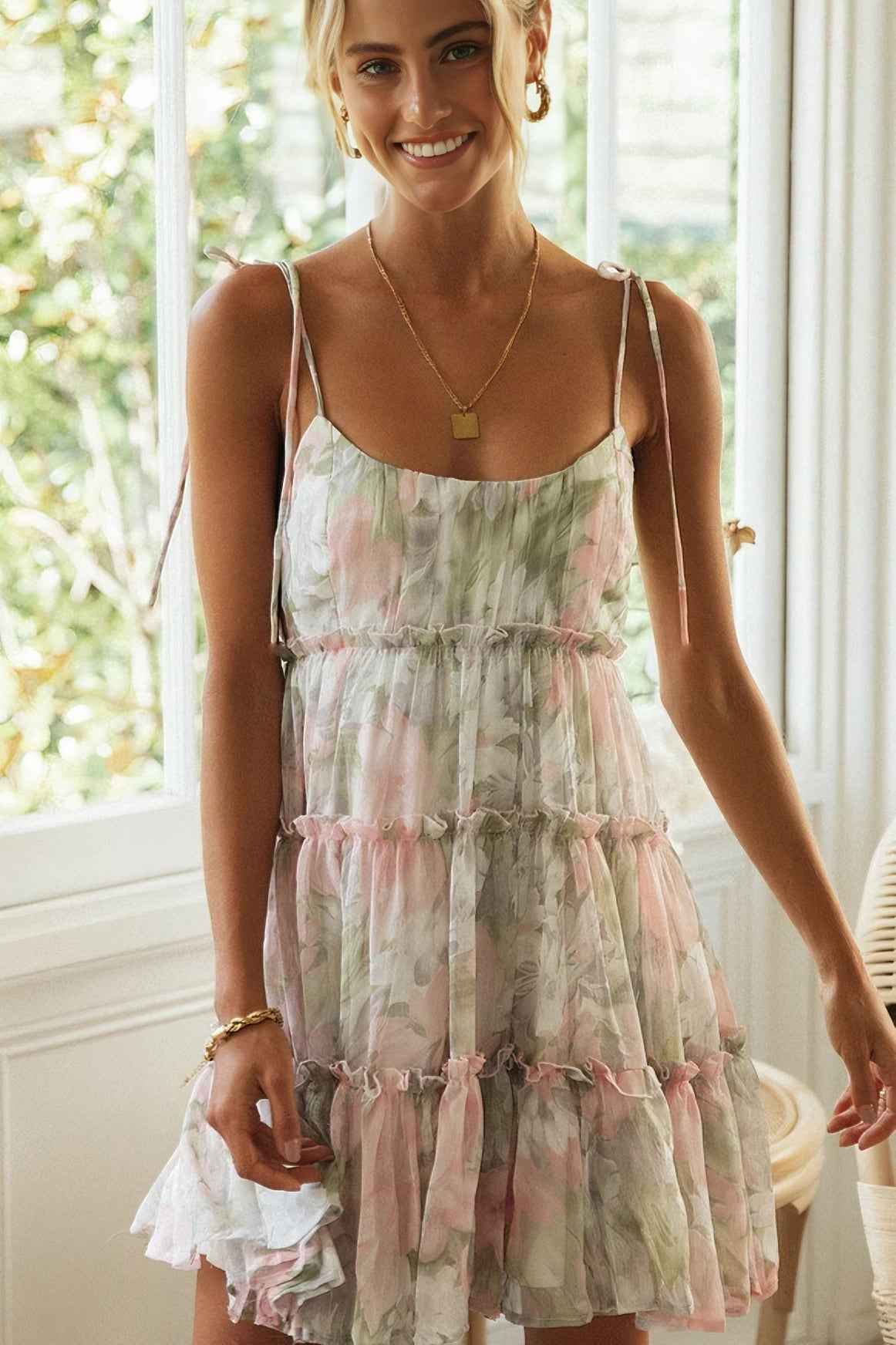 SLEEVELESS FLORAL MINI SUMMER DRESS