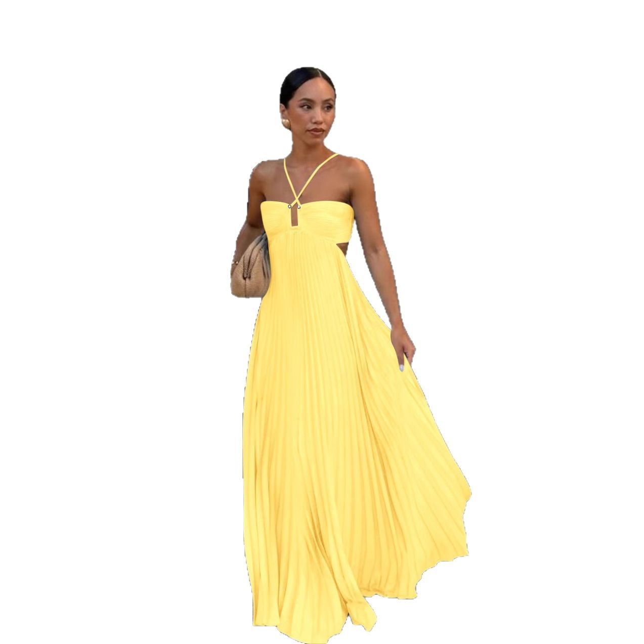 Pleated Sleeveless Maxi Evening Party Dress