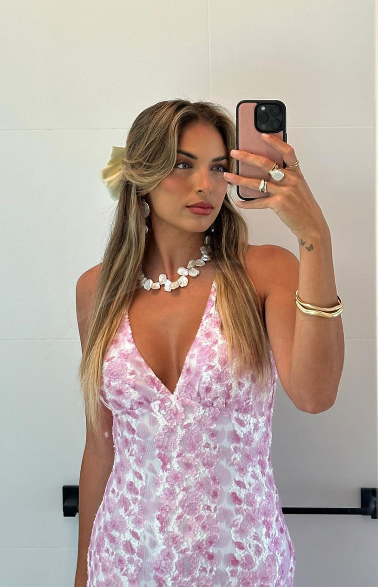 Farida Lace Backless Maxi Wedding Guest Dress - Pink