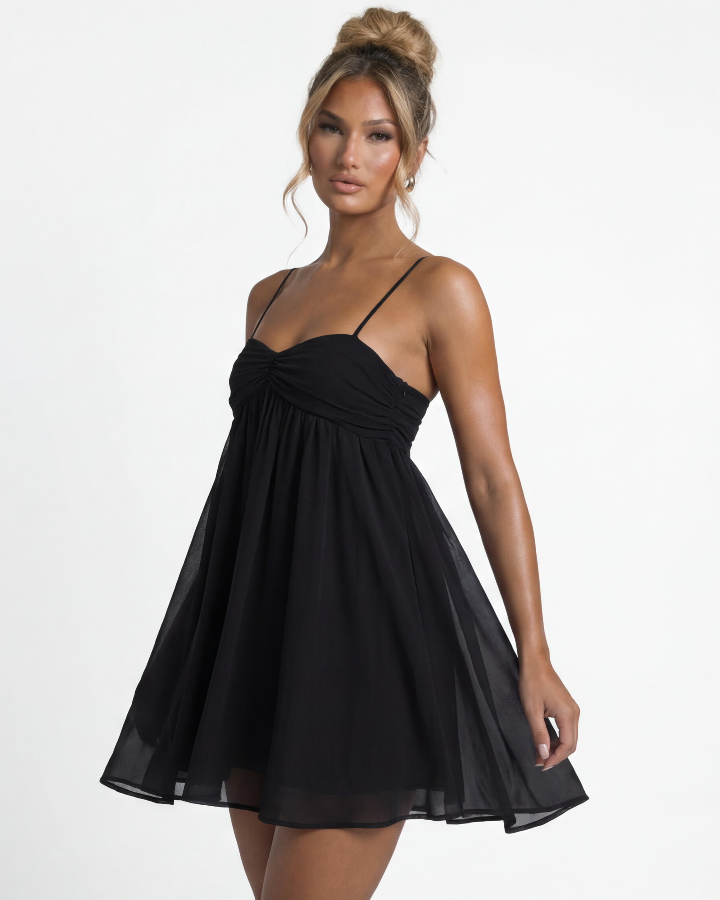 Angel Muse Ruched Babydoll Mini Party Dress