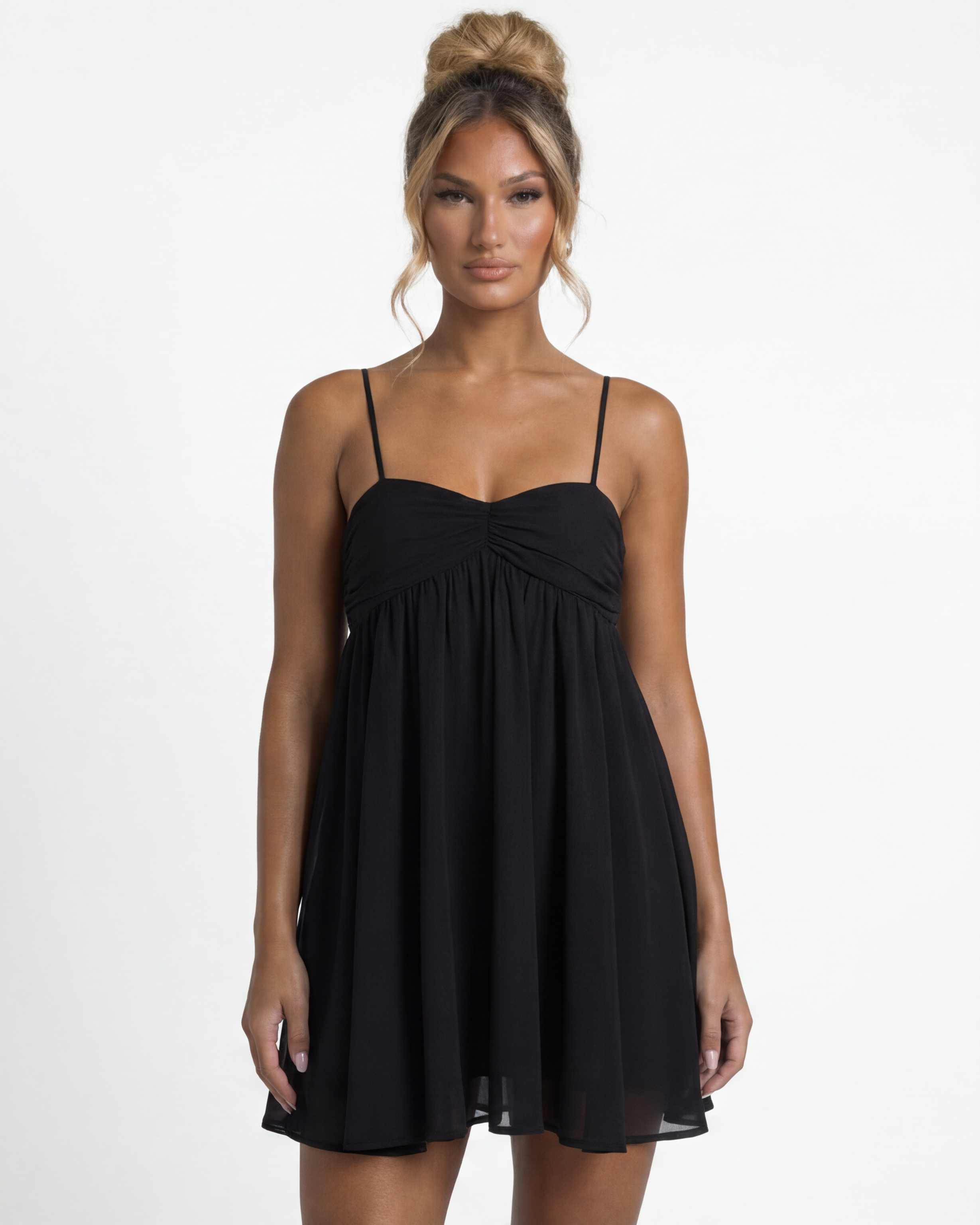 Angel Muse Ruched Babydoll Mini Party Dress