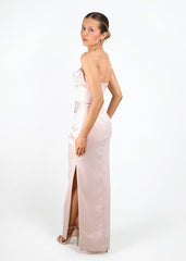 Adrienne Satin Strapless Gown in Champagne