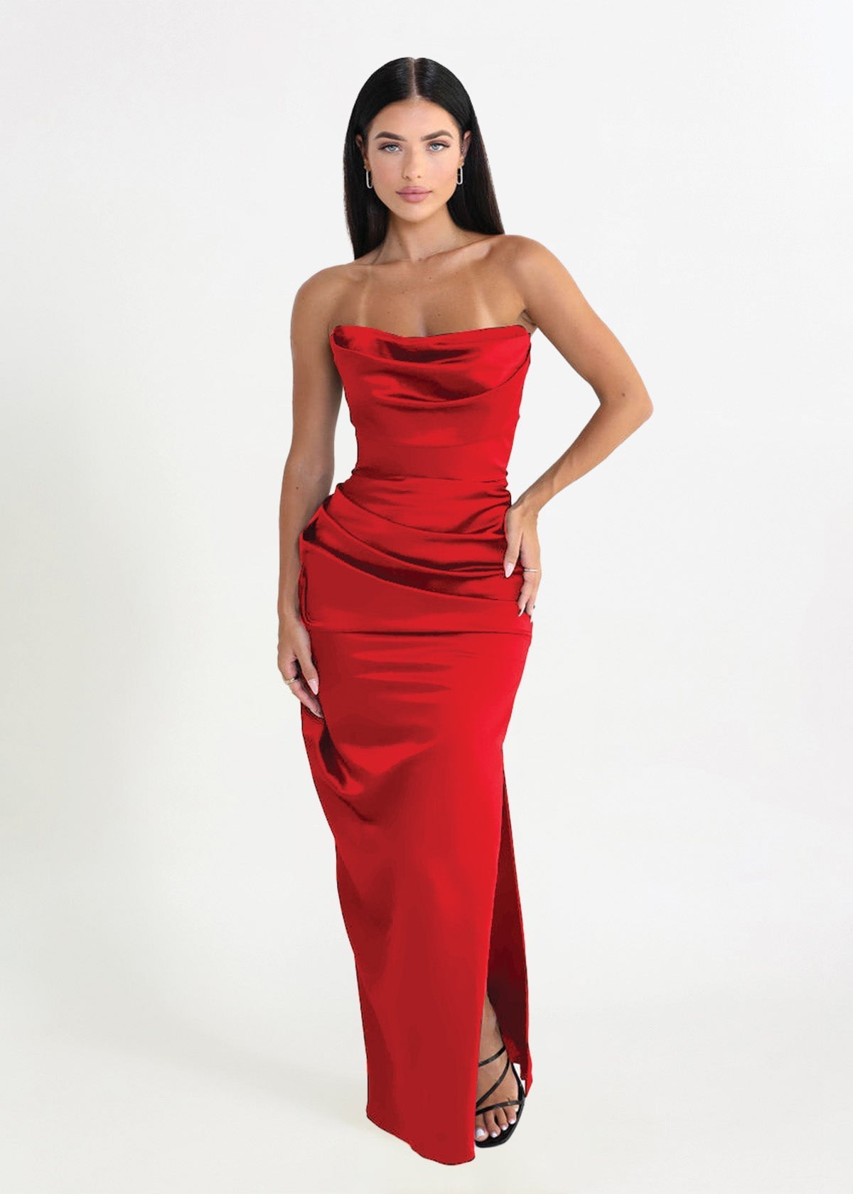 Adrienne Scarlet Satin Gown in Red