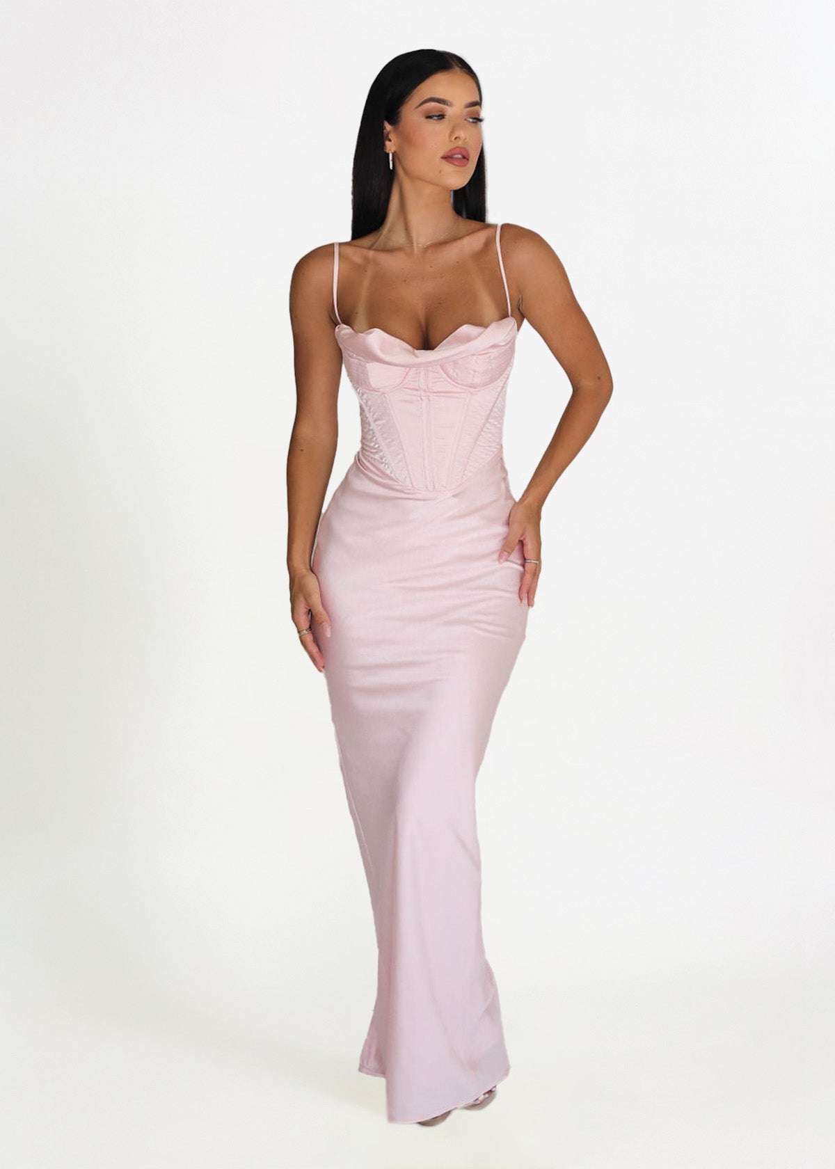 Charmaine Corset Gown in Blush Pink