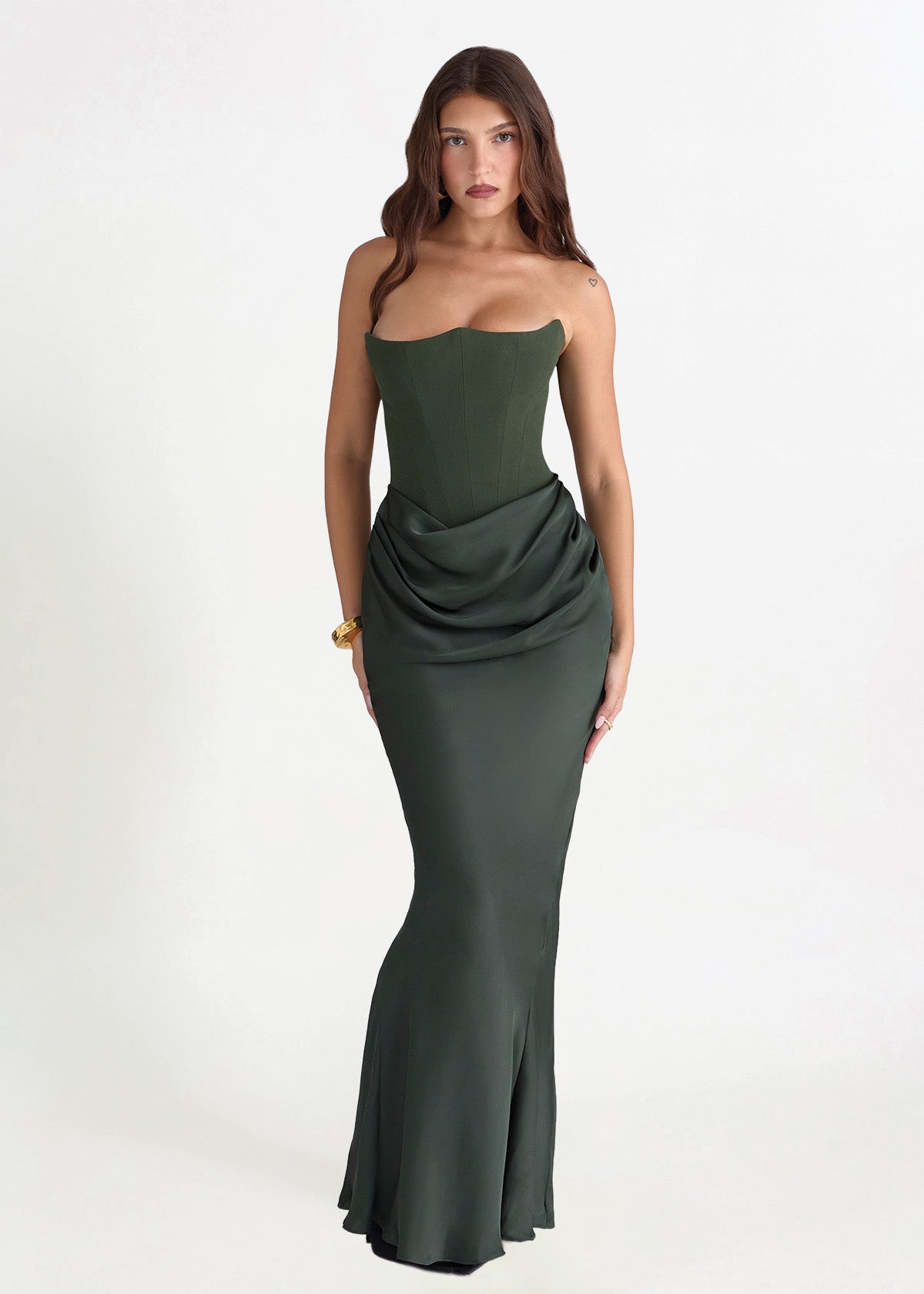 Persephone Corset Dress in Emerald Green