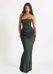 Persephone Corset Dress in Emerald Green