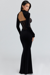 Ayana lace corset maxi evening dress - Black