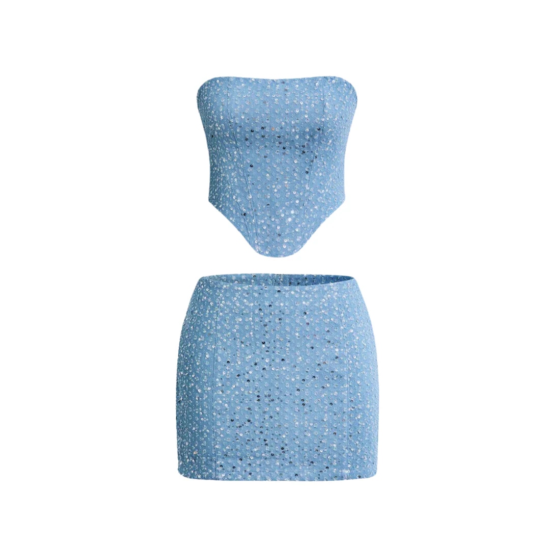 Women's Sequin Glitter Two-Piece Denim Set