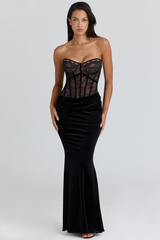Ayana lace corset maxi evening dress - Black
