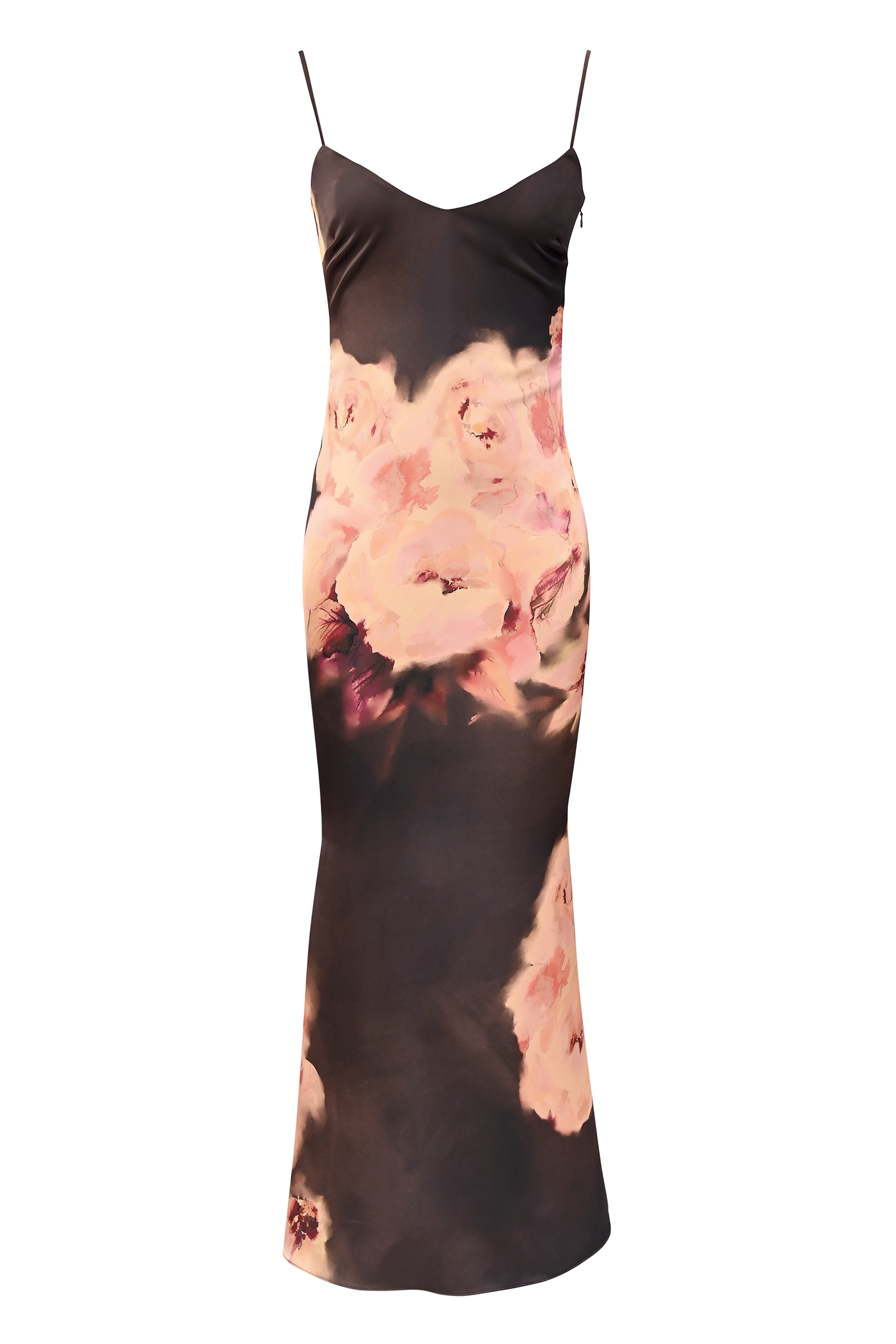 Mariamma Maxi Dress - Dark Brown Floral Satin