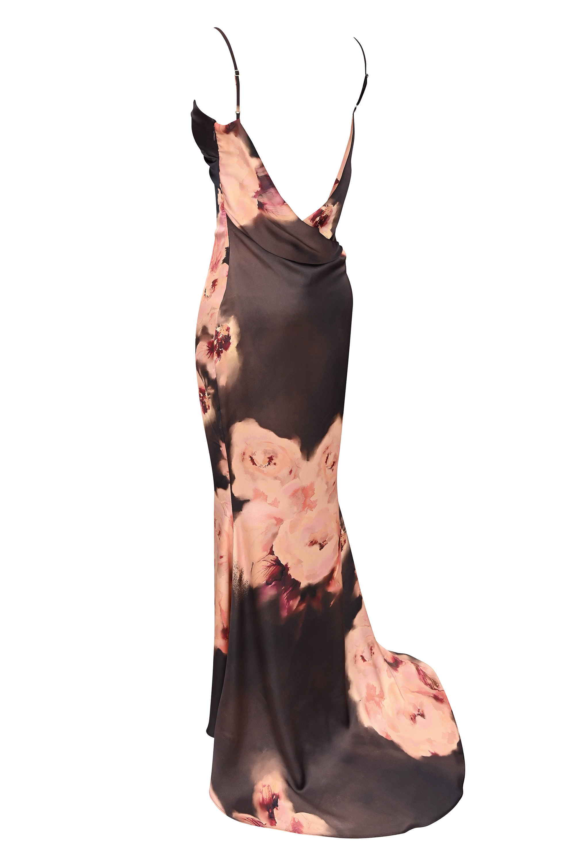 Mariamma Maxi Dress - Dark Brown Floral Satin