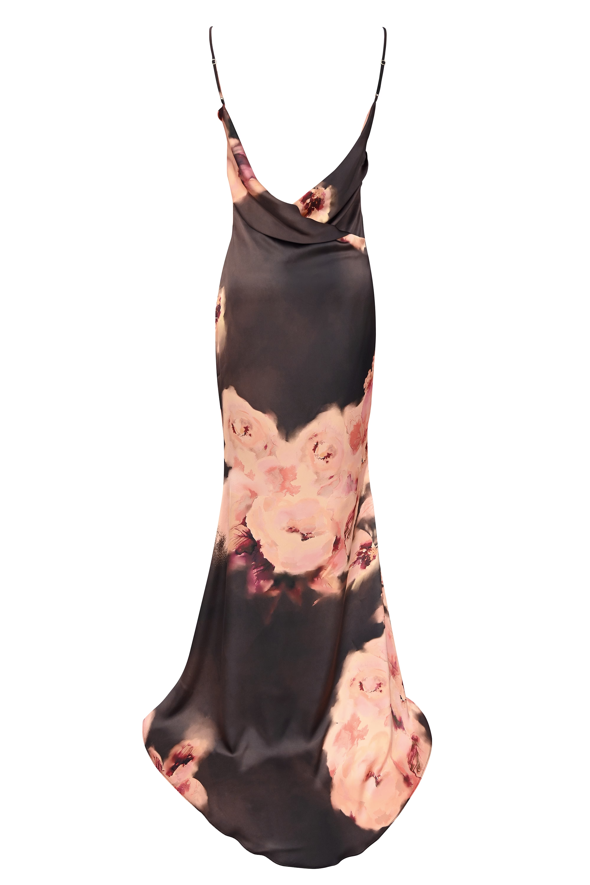 Mariamma Maxi Dress - Dark Brown Floral Satin