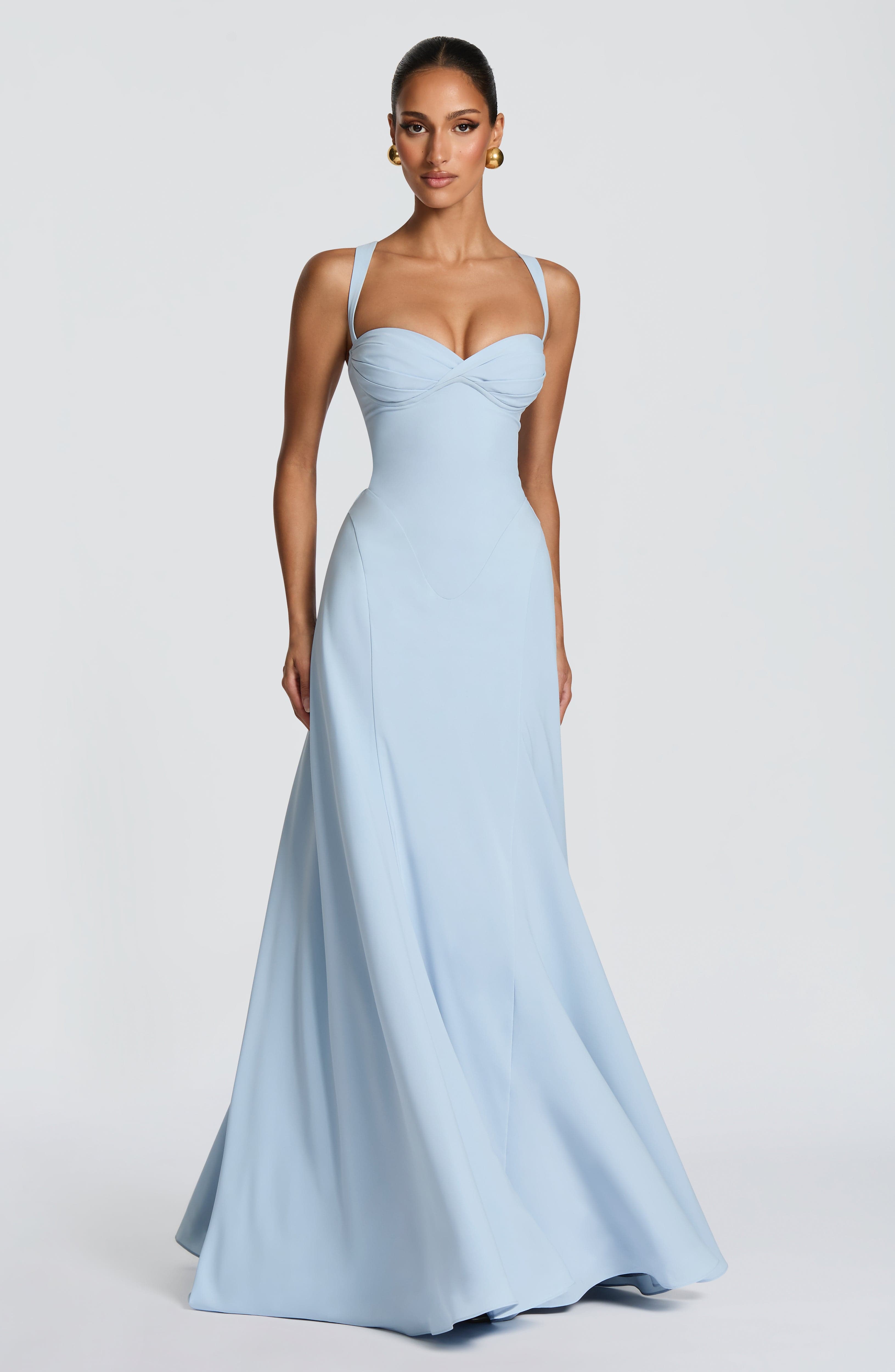 Irie Pleated Fitted Maxi Wedding Guest Dress - Glacier Blue