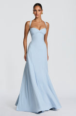 Irie Pleated Fitted Maxi Wedding Guest Dress - Glacier Blue