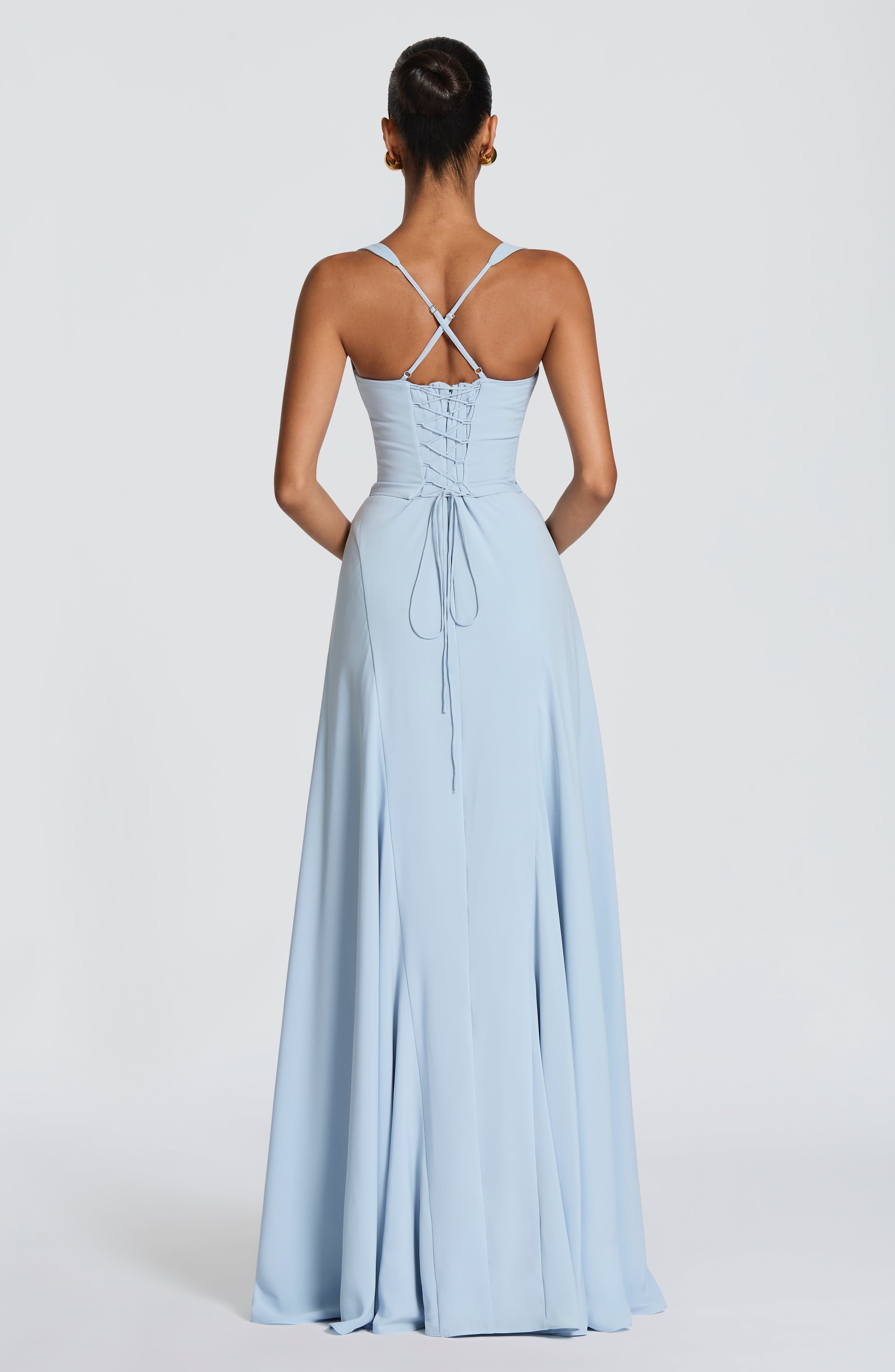 Irie Pleated Fitted Maxi Wedding Guest Dress - Glacier Blue