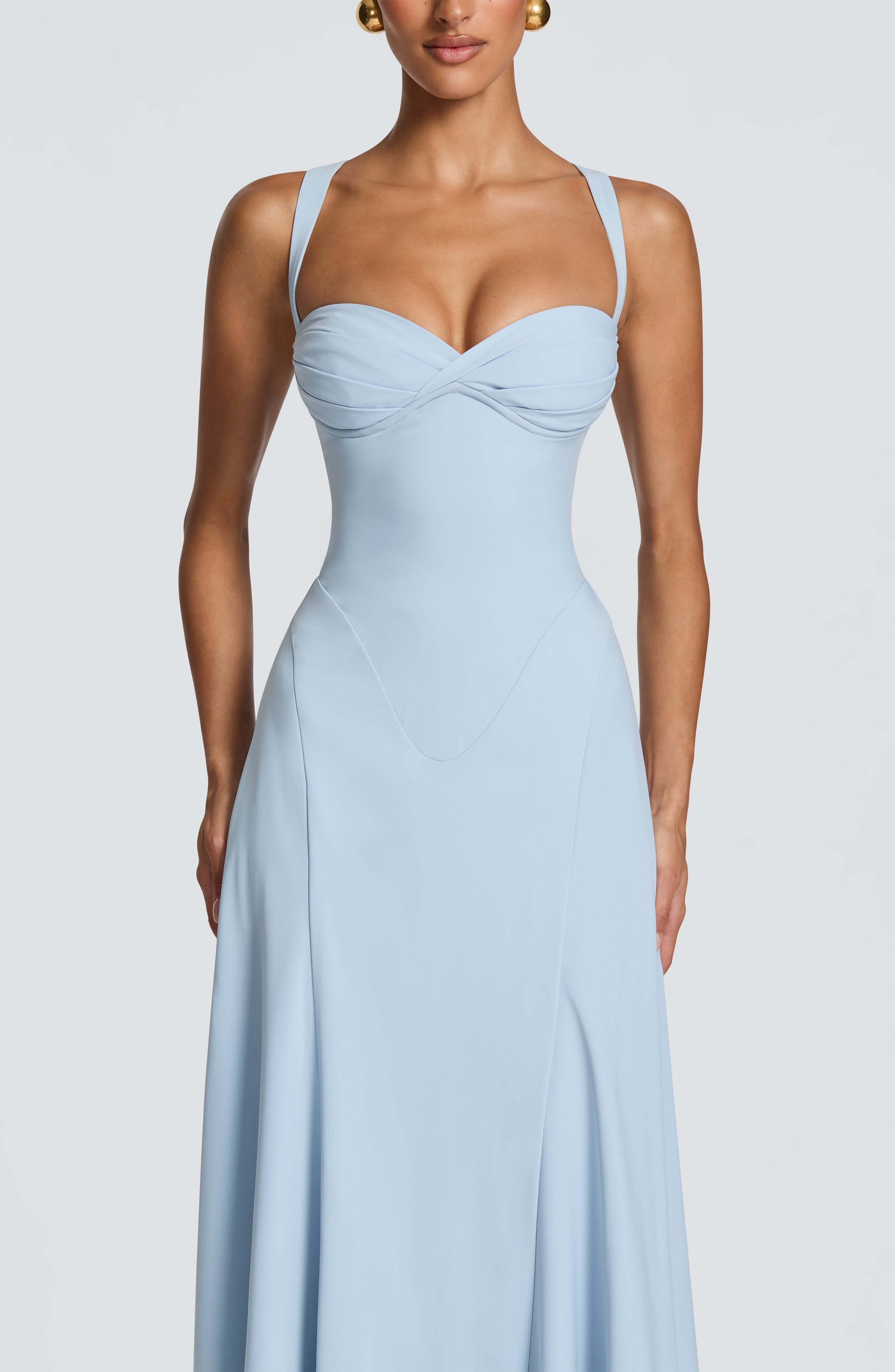 Irie Pleated Fitted Maxi Wedding Guest Dress - Glacier Blue