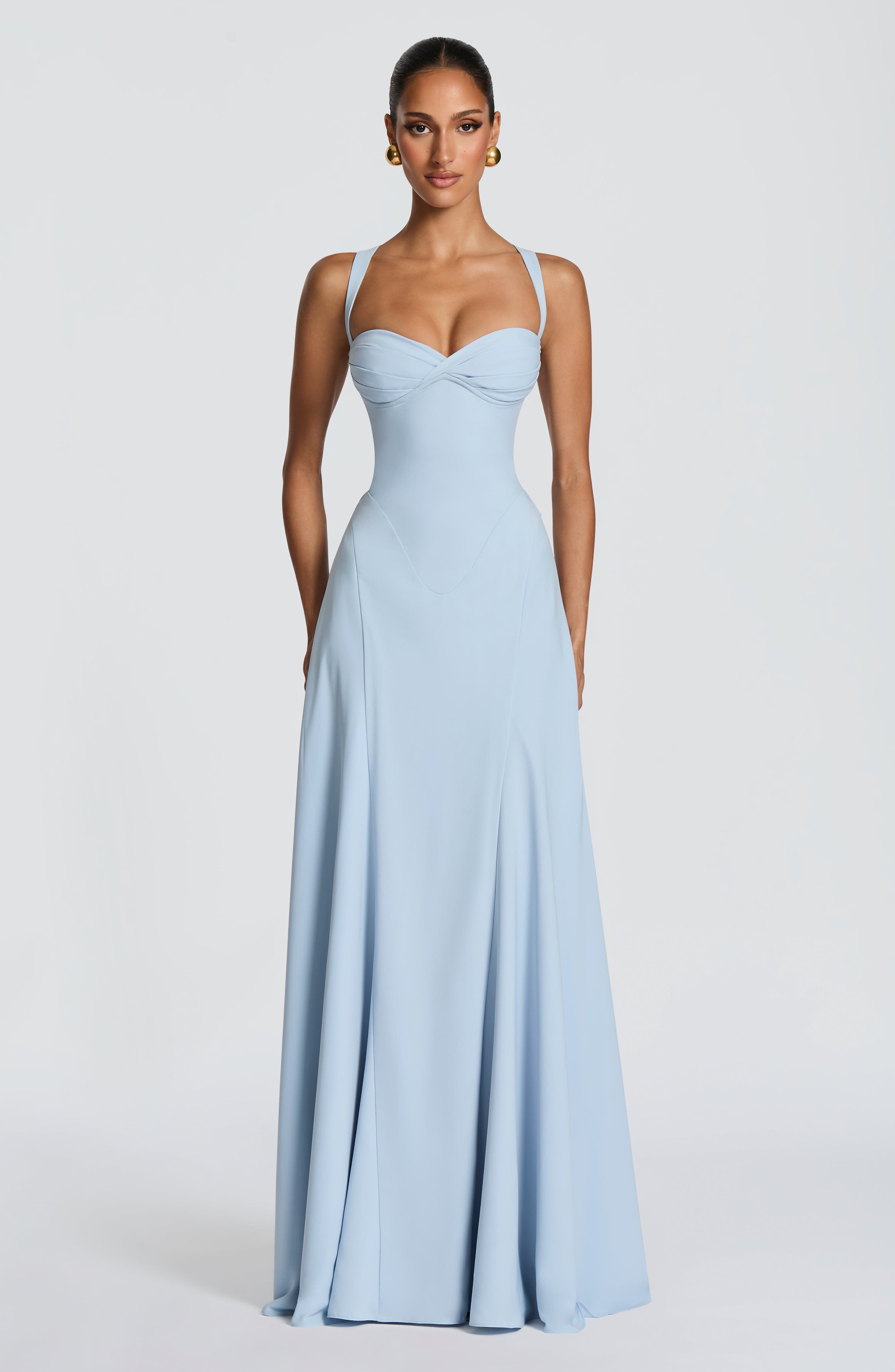 Irie Pleated Fitted Maxi Wedding Guest Dress - Glacier Blue