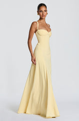 Irie Pleated Satin Maxi Summer Dress - Lemon