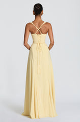 Irie Pleated Satin Maxi Summer Dress - Lemon