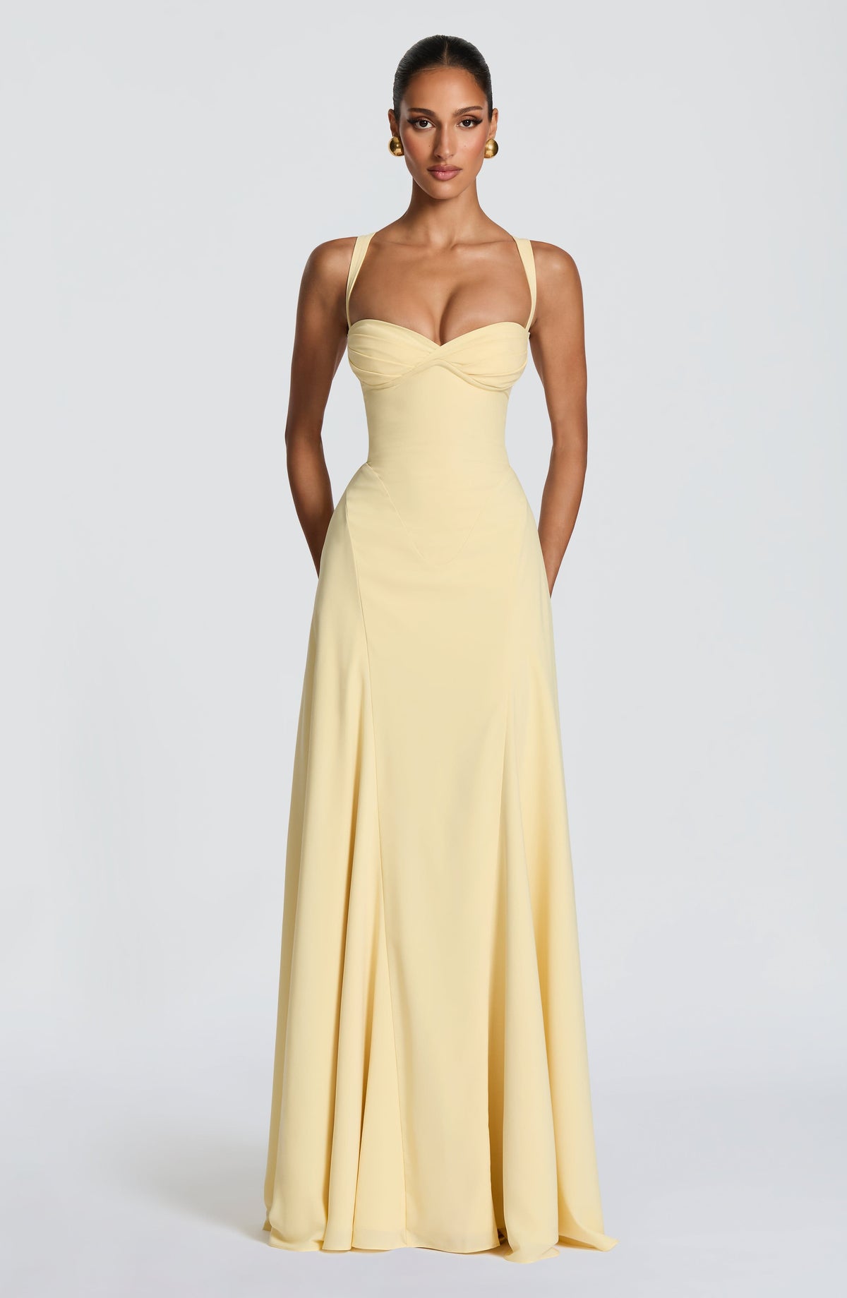 Irie Pleated Satin Maxi Summer Dress - Lemon