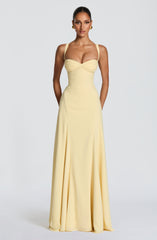 Irie Pleated Satin Maxi Summer Dress - Lemon