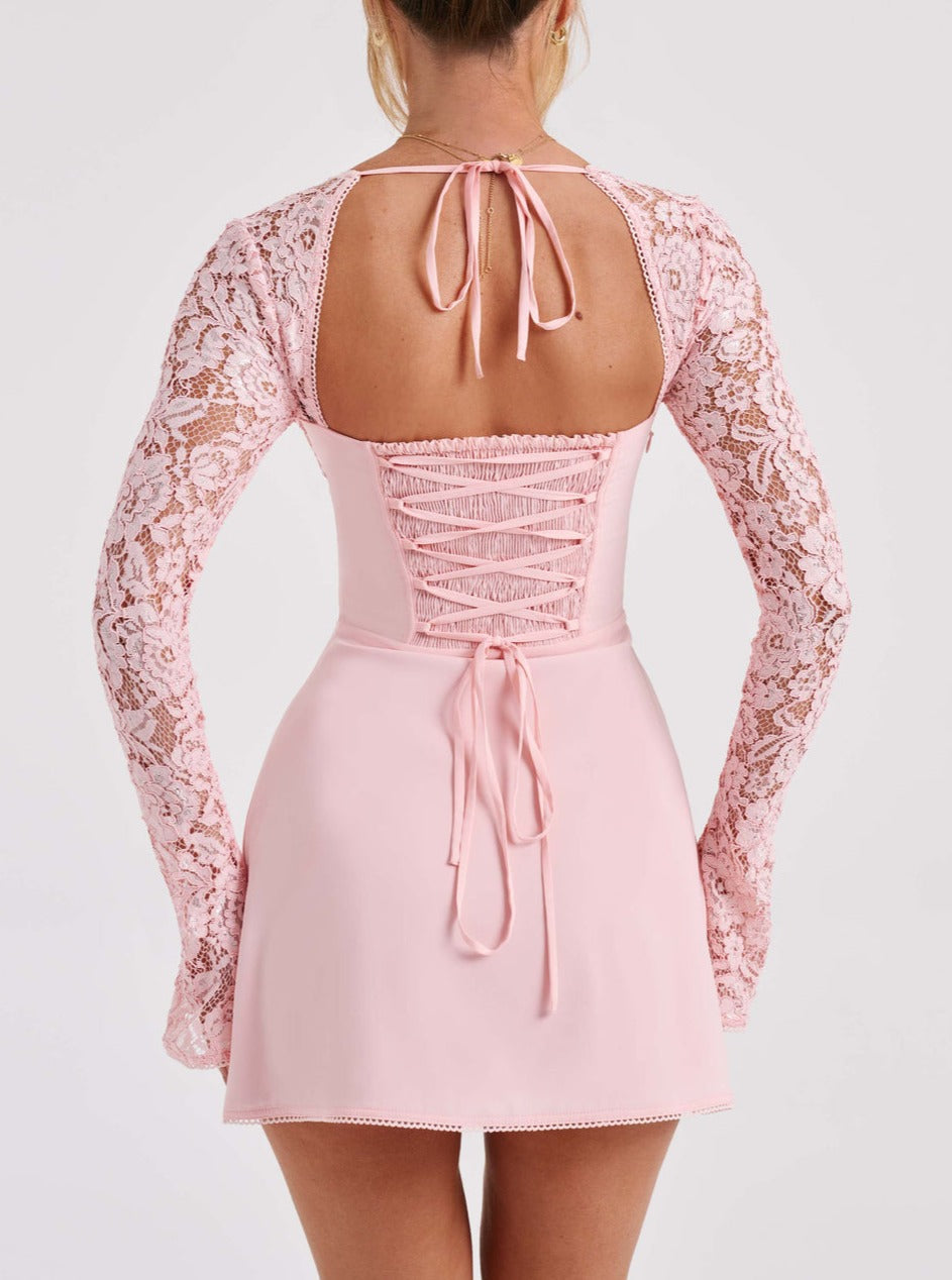 FIONA LACE MINI DRESS IN BABY PINK
