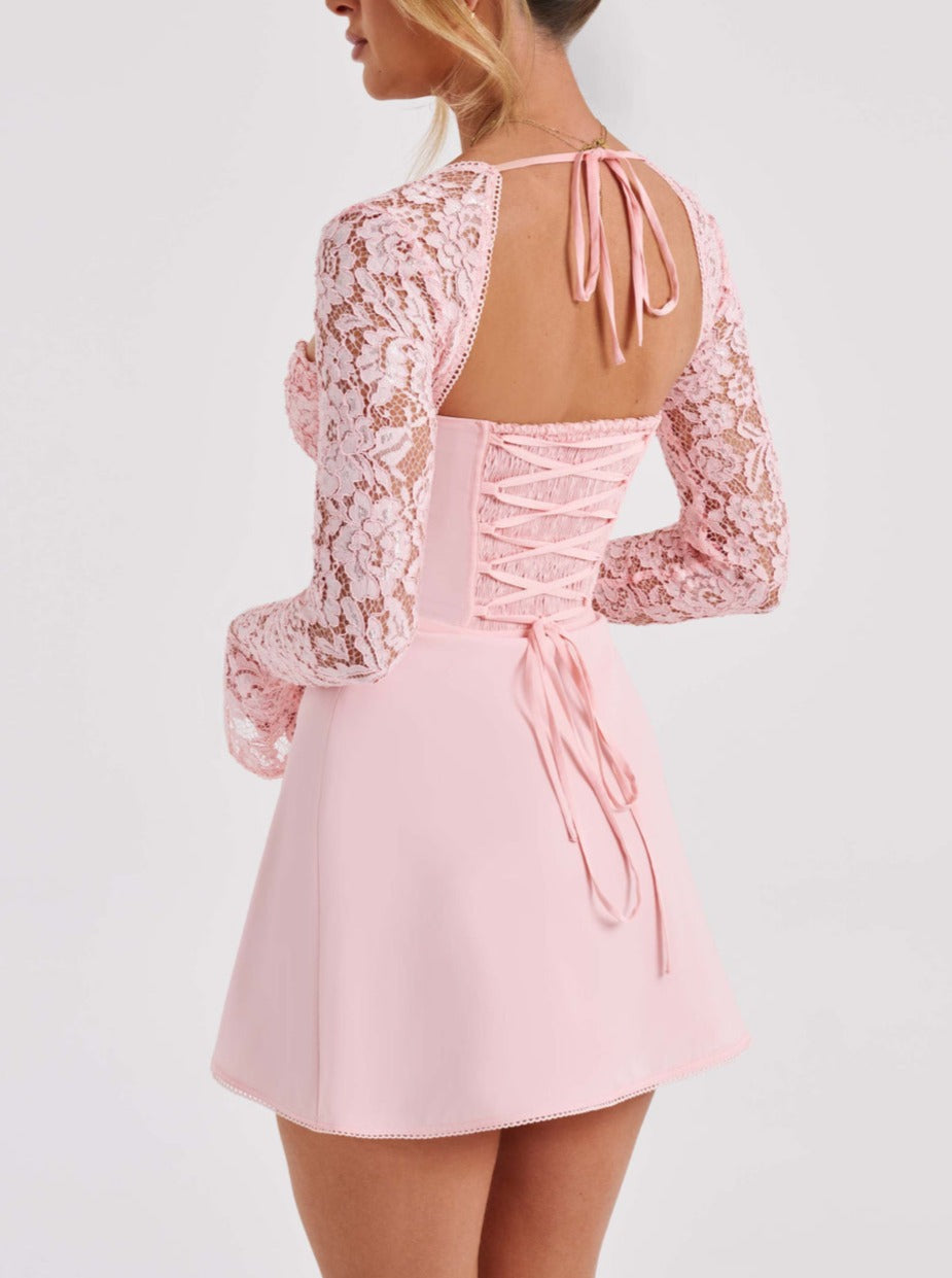 FIONA LACE MINI DRESS IN BABY PINK