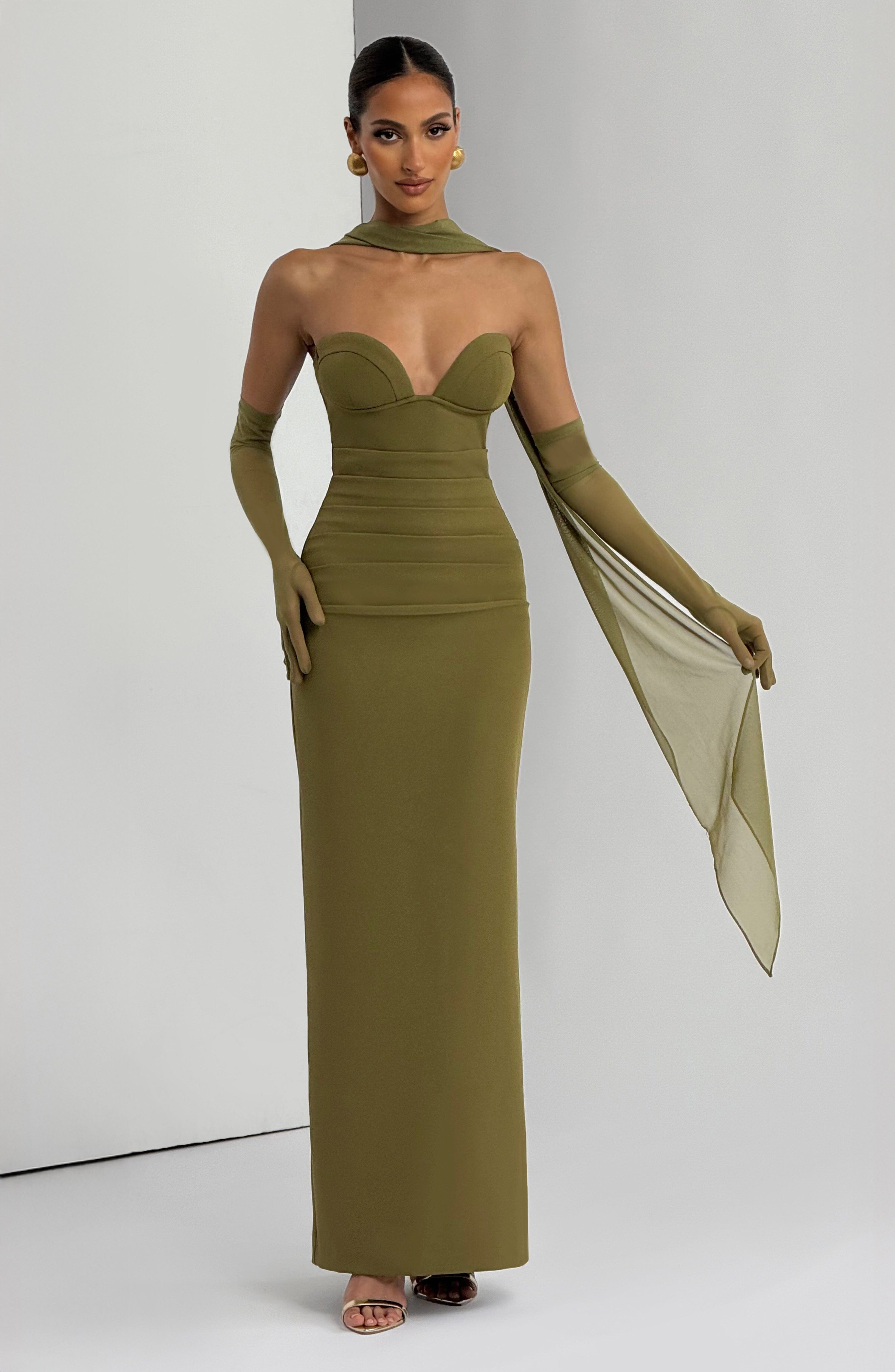 Lindsey Deep Olive Maxi Dress
