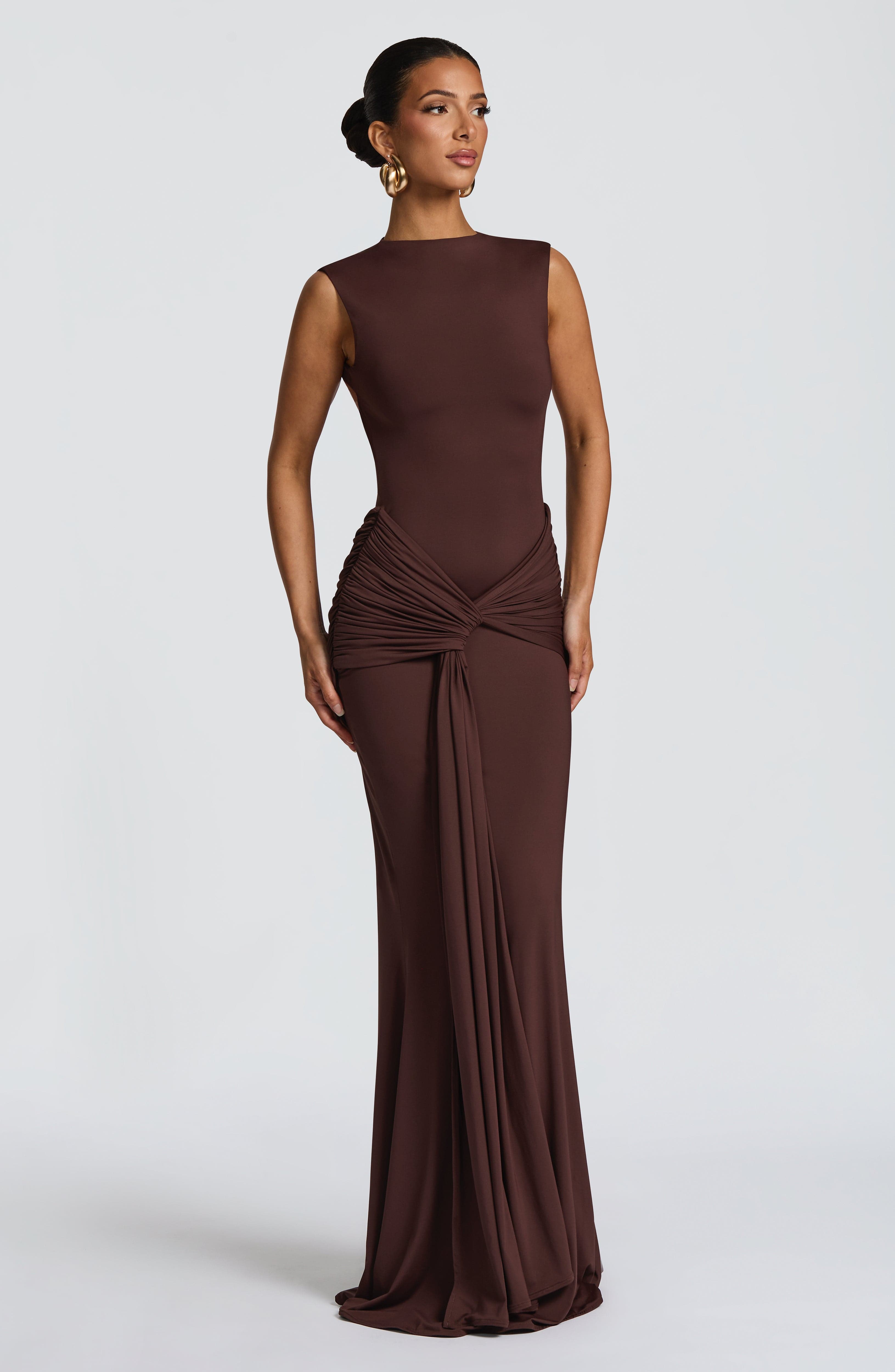 Lorenza Plum Brown Maxi Dress