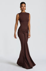 Lorenza Plum Brown Maxi Dress