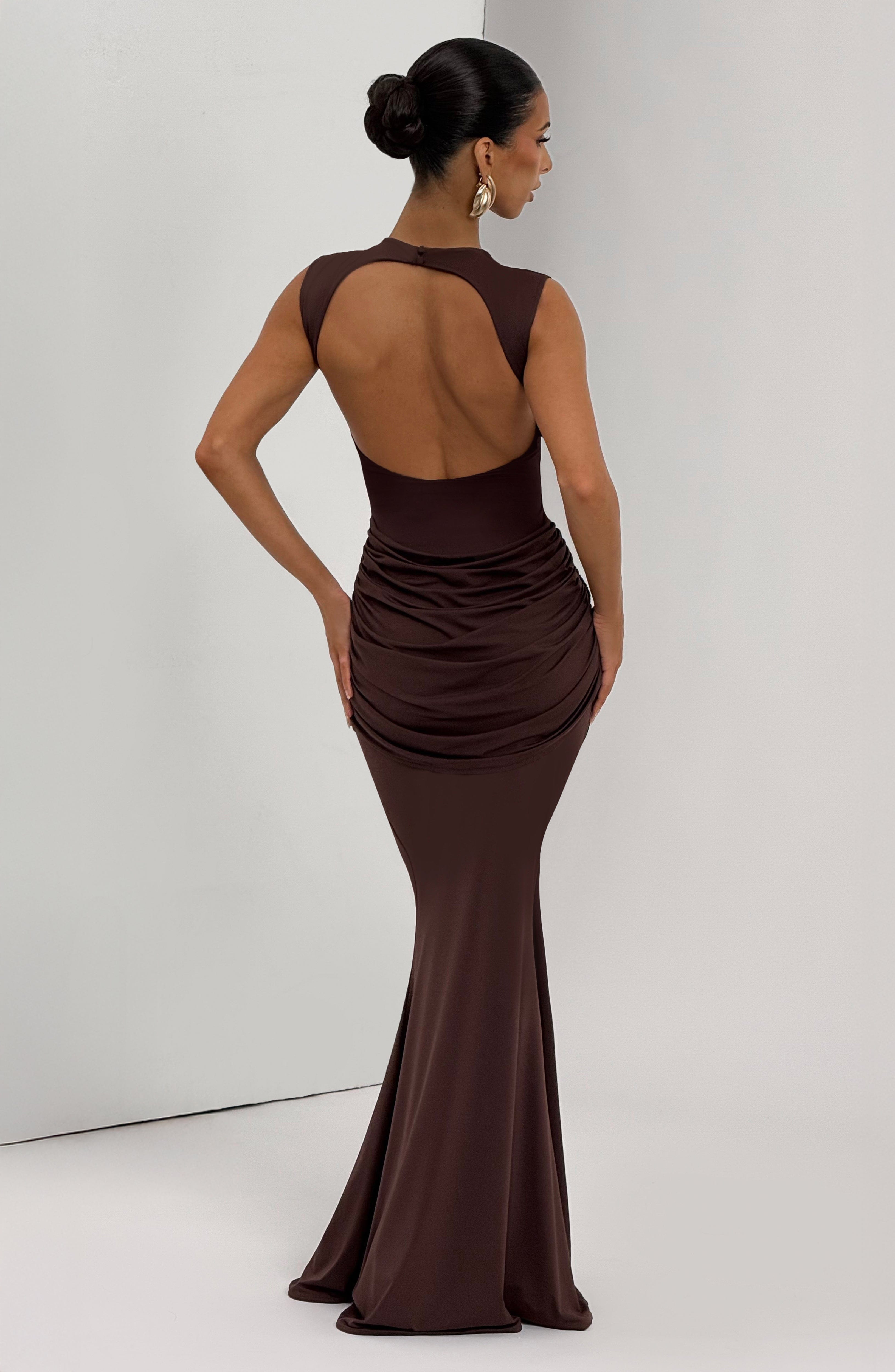 Lorenza Plum Brown Maxi Dress