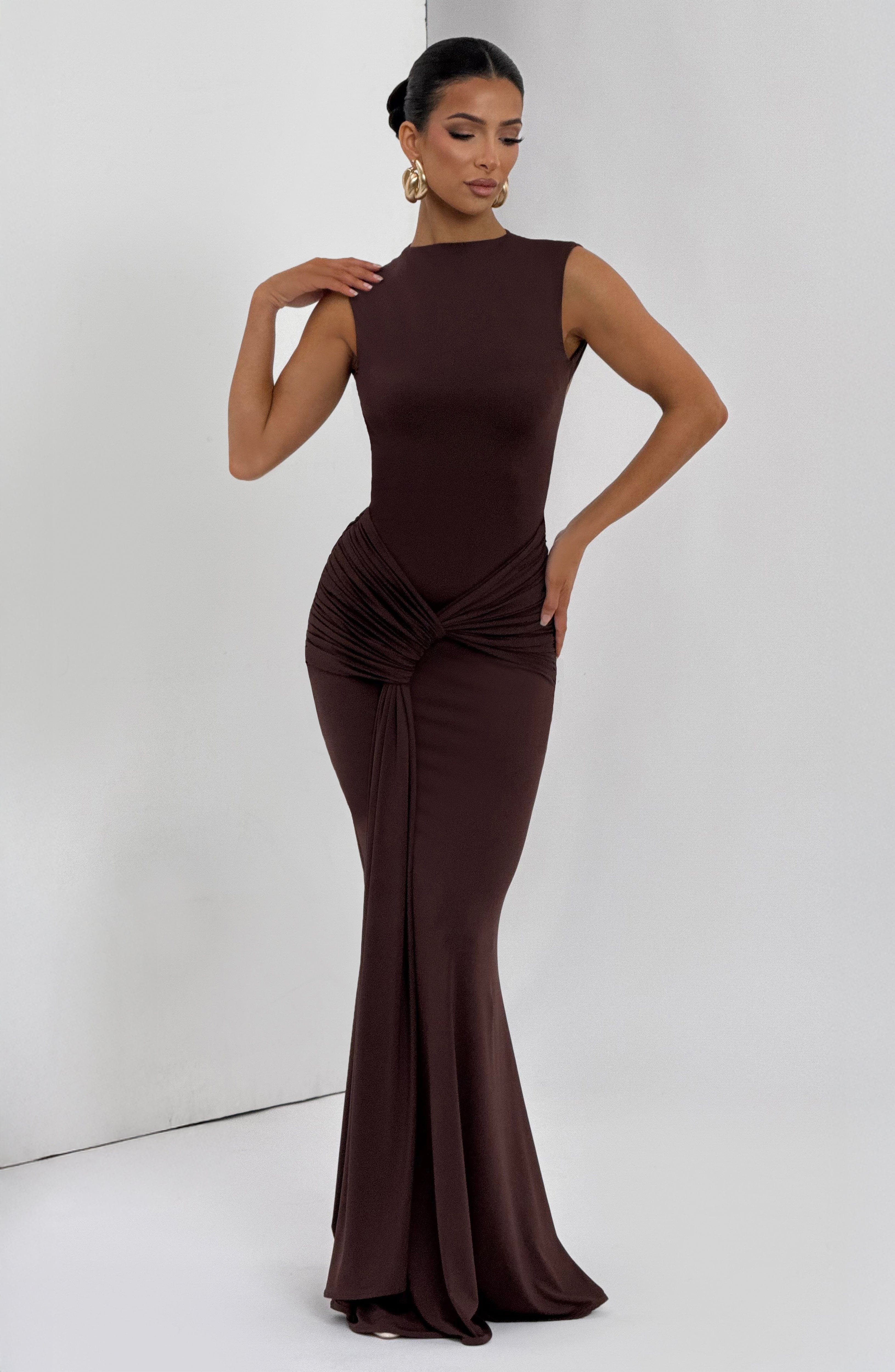 Lorenza Plum Brown Maxi Dress