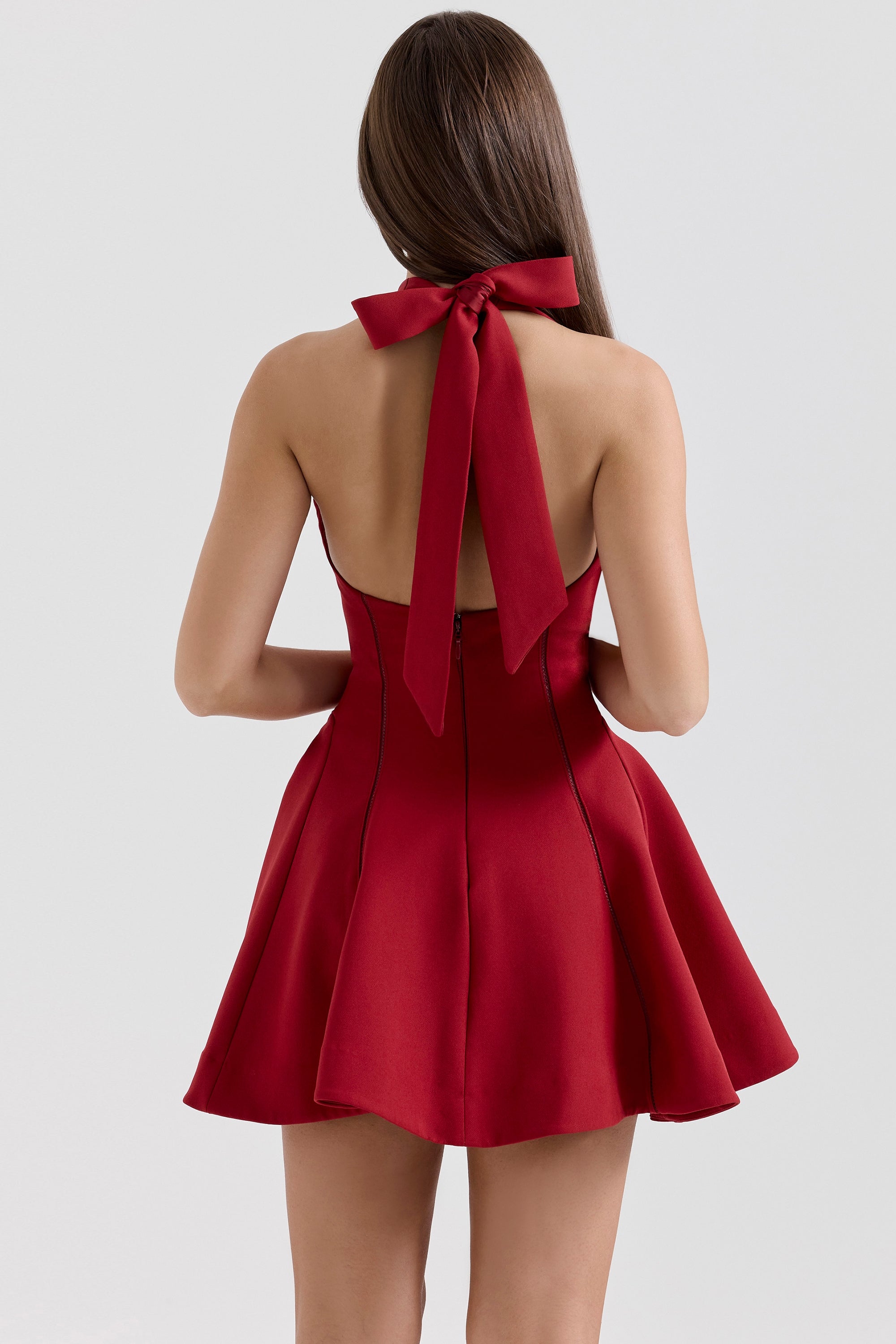 Venesa red halter neck mini dress