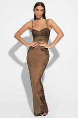 Lucille Corset Detail Maxi Dress in Lace Print