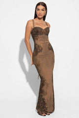 Lucille Corset Detail Maxi Dress in Lace Print