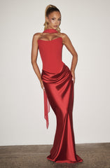 Maggie Strapless Pleated Maxi Evening Dress - Red