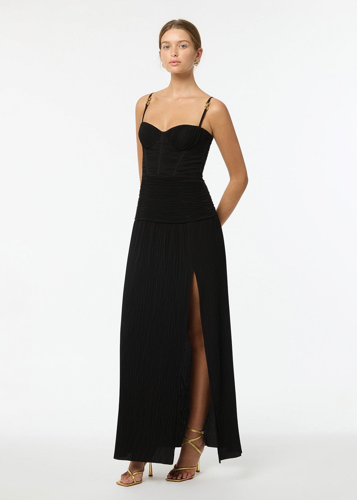 Double Time Pleat Dress in Black