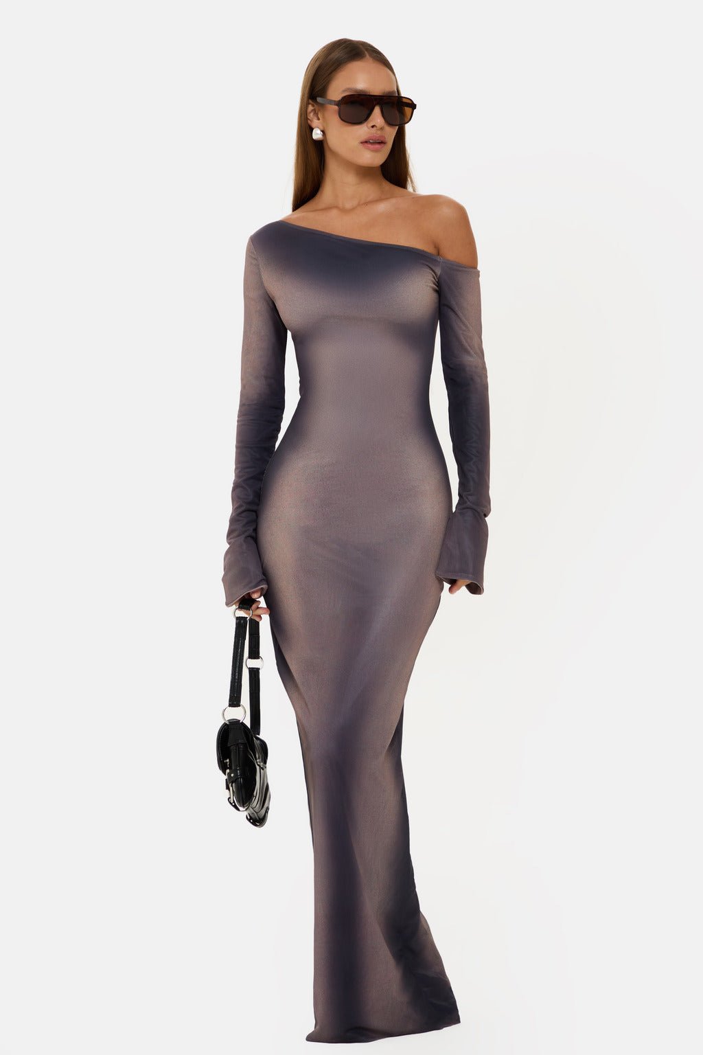 Monroe one shoulder bodycon maxi evening dress - Black