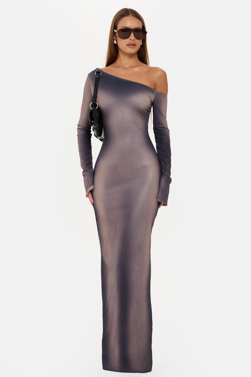 Monroe one shoulder bodycon maxi evening dress - Black