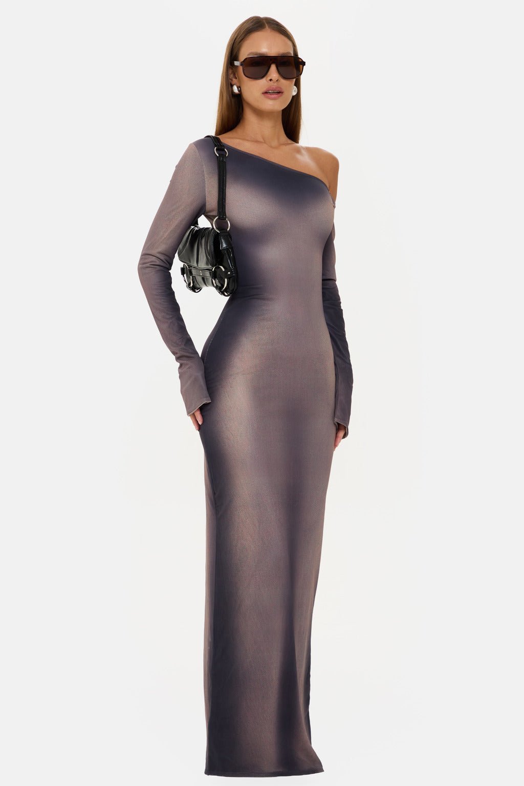 Monroe one shoulder bodycon maxi evening dress - Black