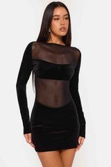 Noir Black Mesh and Velvet Mini Dress