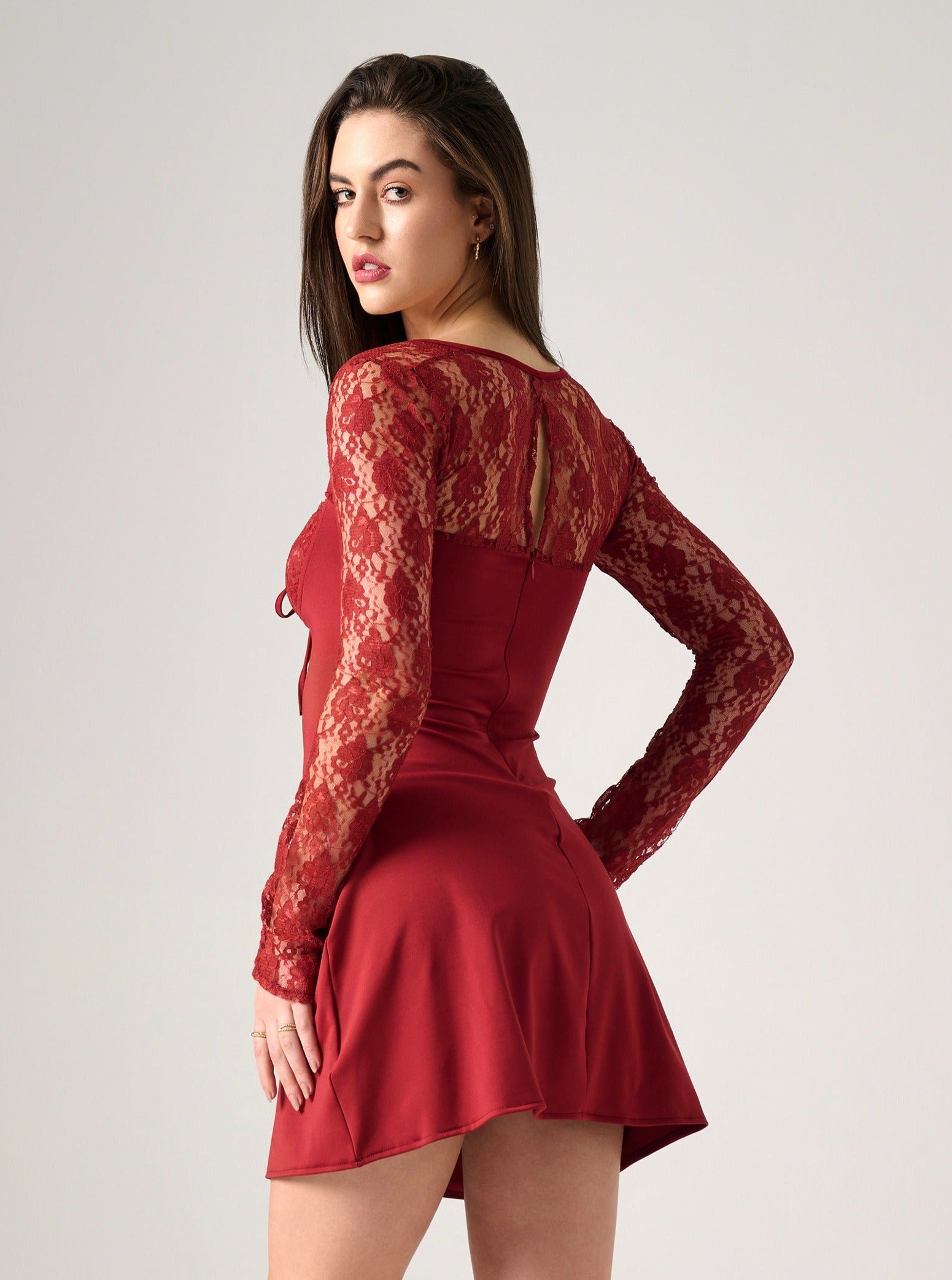 Jennıca LAced Up a Lıne Mini Dress