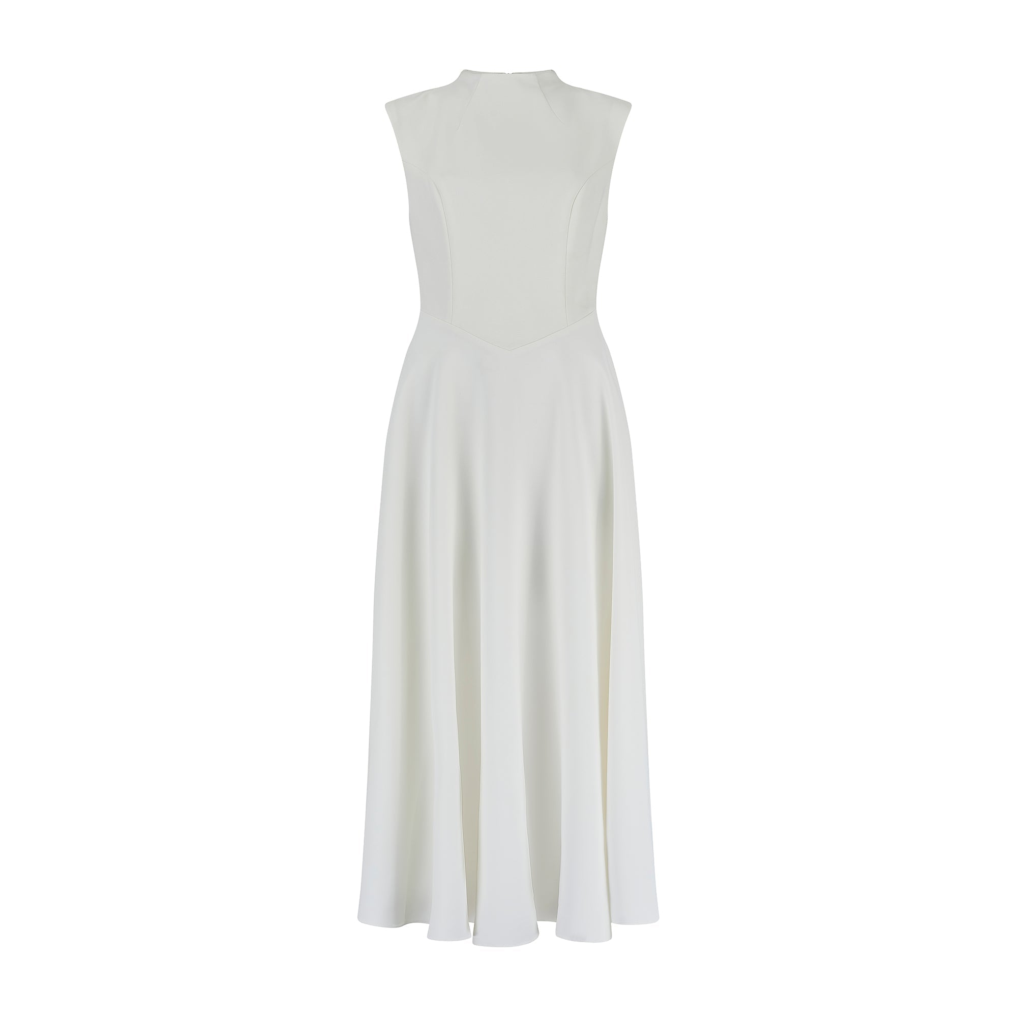 Aimee's V-Shaped Sleeveless Midi Party Dress - White