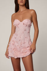 Edita Sequin Floral Mini Party Dress - Ballet Pink