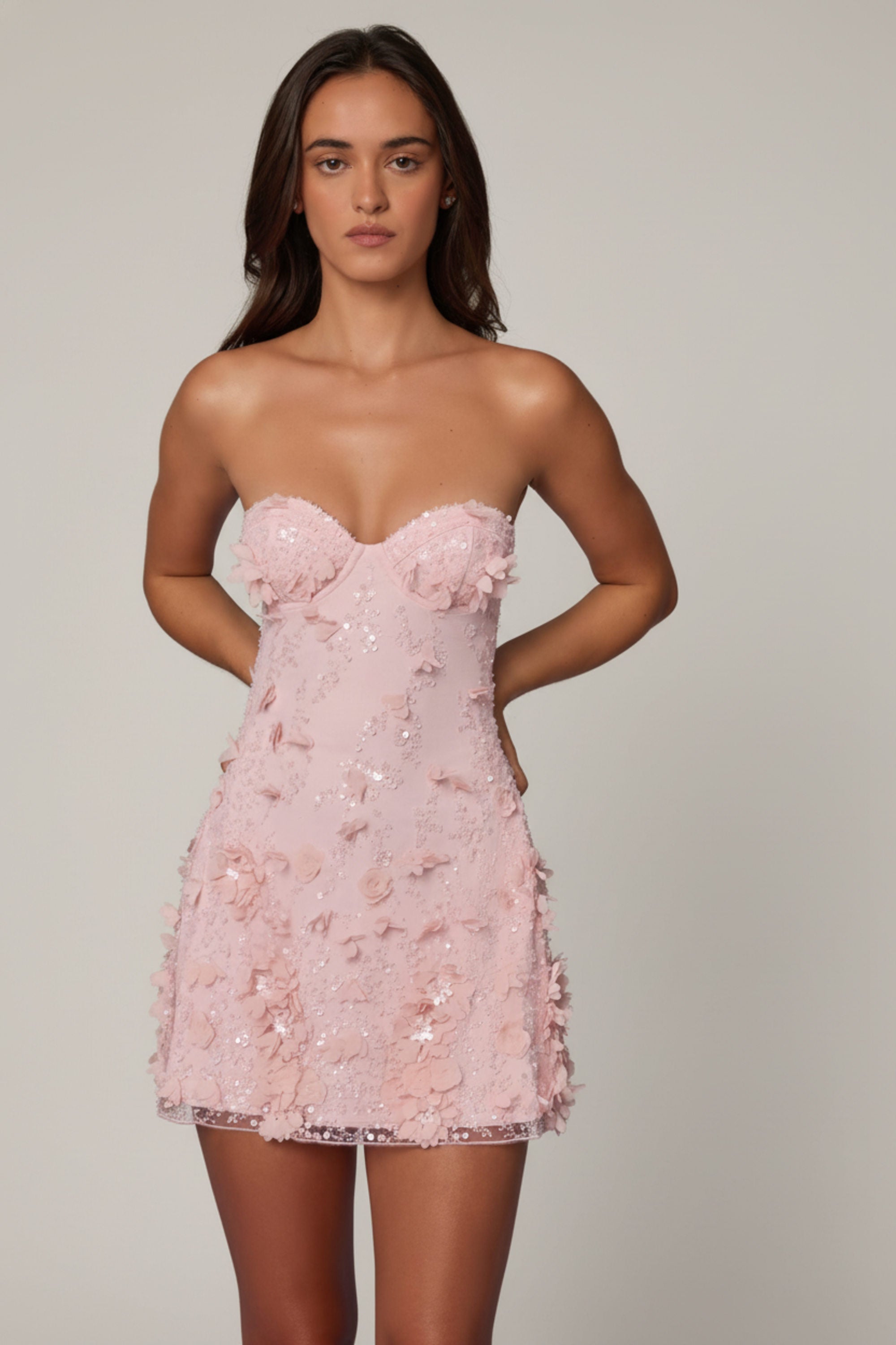 Edita Sequin Floral Mini Party Dress - Ballet Pink
