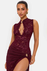 Onyx Wine Lace Keyhole Maxi Dress