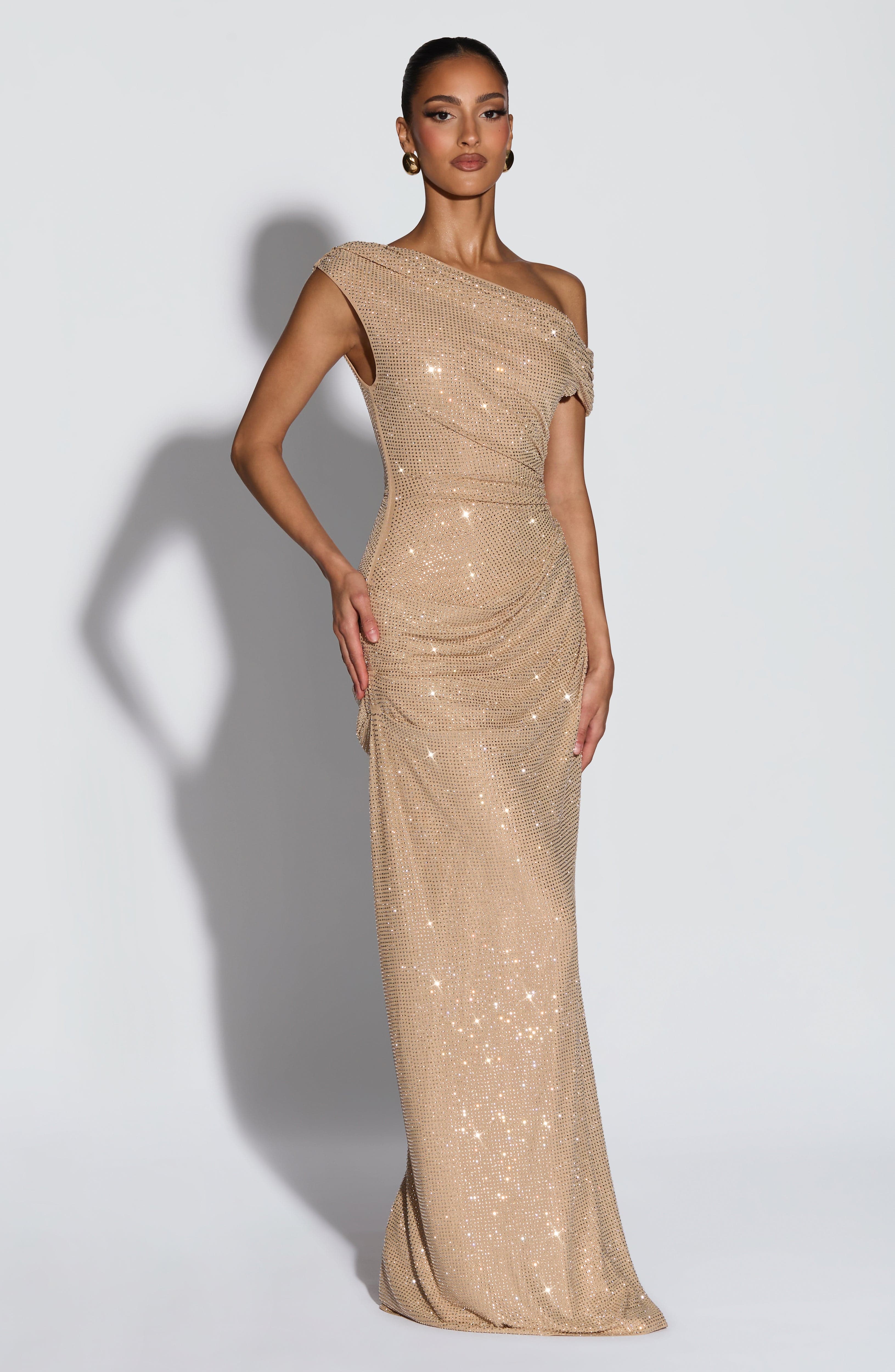 Ottilie mesh ruched maxi evening dress - Gold
