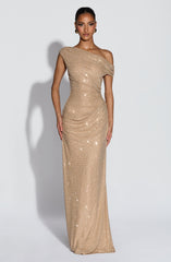 Ottilie mesh ruched maxi evening dress - Gold